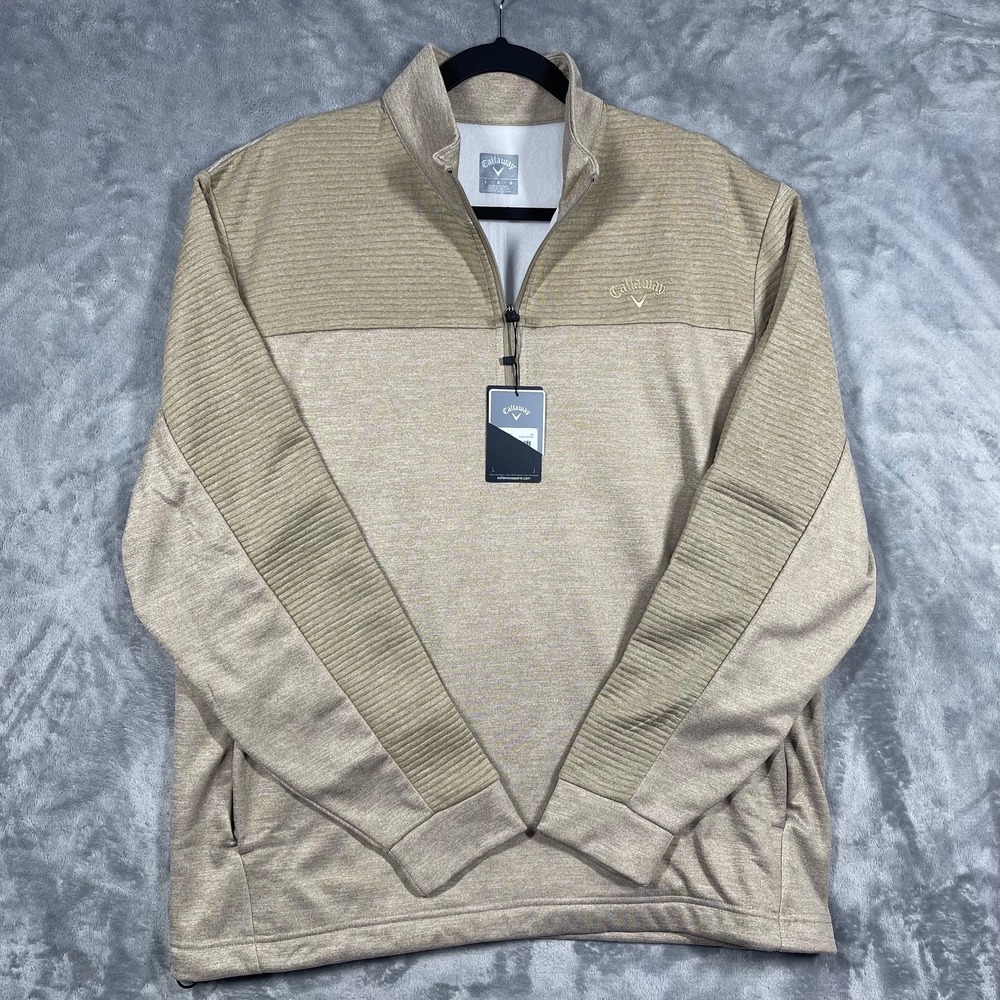 Callaway Mens Quarter Zip Pullover Beige Textured Golf Athletic Sweatshirt L New